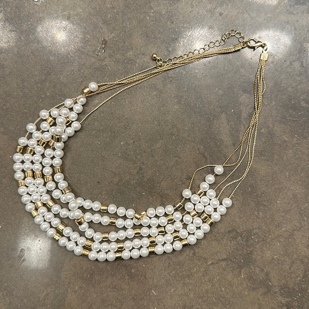 Multi Strand Gold and Pearl Necklace